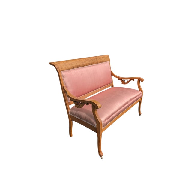 19th Century Neoclassical Empire Revival Rolled Crest Settee in Mauve Silk For Sale - Image 10 of 18
