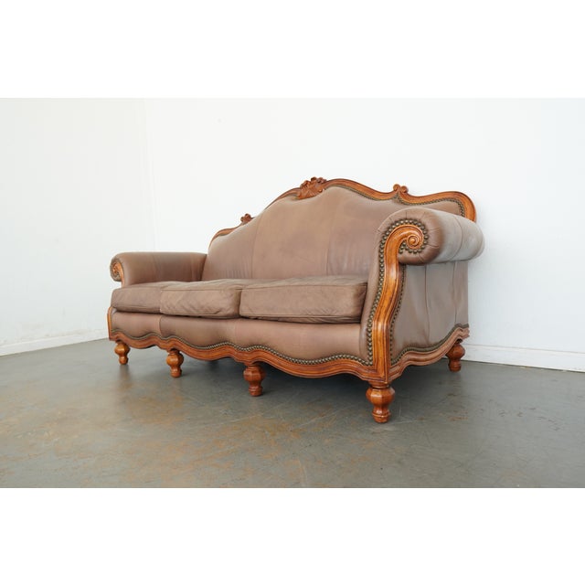 Rustic European Vintage Thomasville Ernest Hemingway Collection Pauline Leather Sofa For Sale - Image 3 of 16
