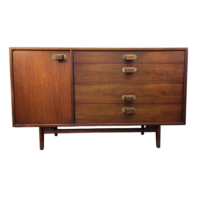 Vintage Jens Risom Four Drawer Walnut Sideboard, Attributed For Sale