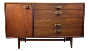 Vintage Jens Risom Four Drawer Walnut Sideboard, Attributed