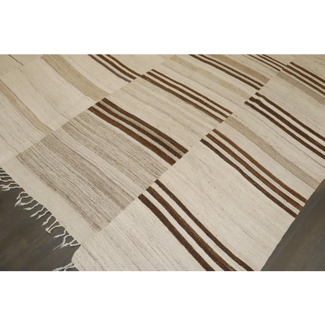 Textile Vintage White Brown Turkish Kilim - 9'3" x 11'3" For Sale - Image 7 of 10