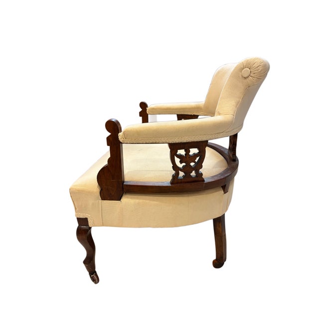 Mid 20th Century Vintage Regency Style Mahogany Library Armchair With Upholstered Seat & Brass Casters For Sale - Image 5 of 5
