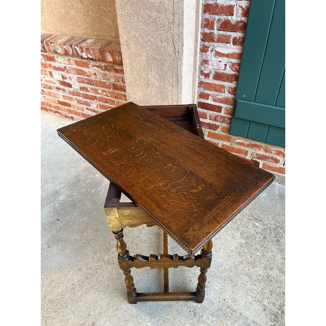 Antique English Game Table Flip Top Victorian Oak C1880 Mahjong Square Table For Sale - Image 9 of 18