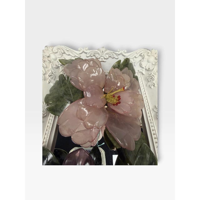 Late 20th Century Shabby Chic Rococo Mirrored Dresser Platter & Rose Quartz Glass Flower Decor For Sale - Image 5 of 7