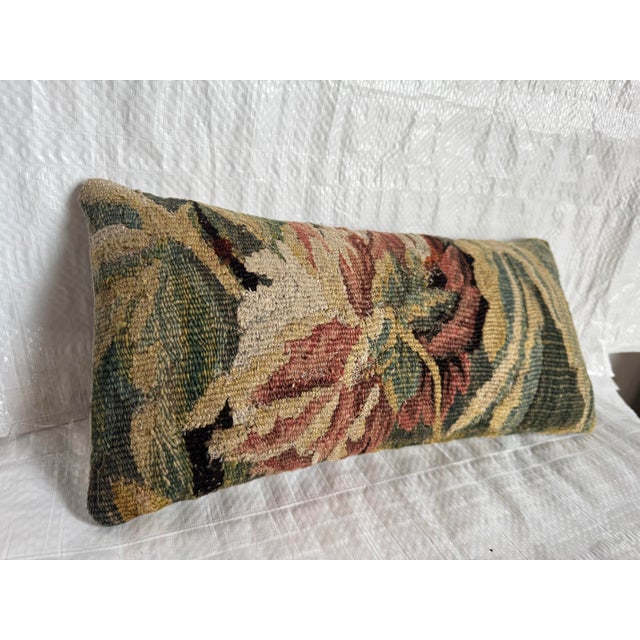 Mid-Century Modern 17th Century Flemish Antique Verdure Tapestry Pillow For Sale - Image 3 of 4