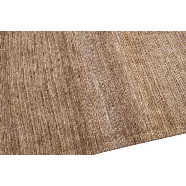Textile Brown Modern Gabbeh Handmade Solid Motif Persian Wool Rug For Sale - Image 7 of 10