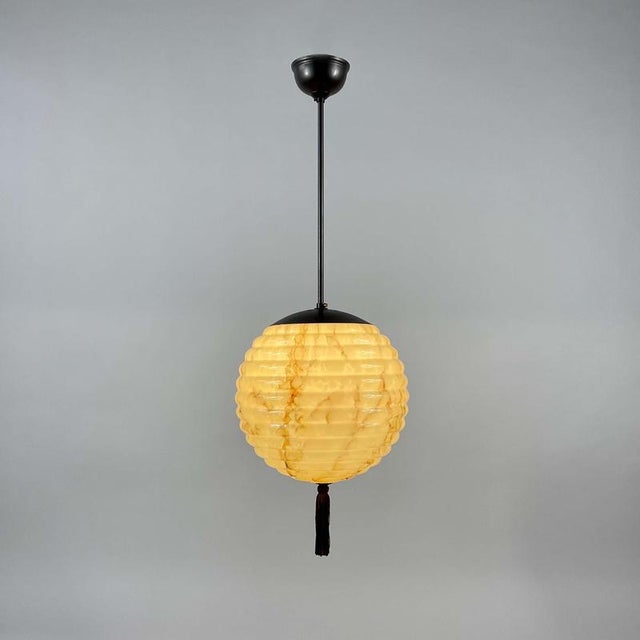 Opaline Glass and Burnished Brass Beehive Ball Pendant, Germany, 1930s For Sale - Image 12 of 18