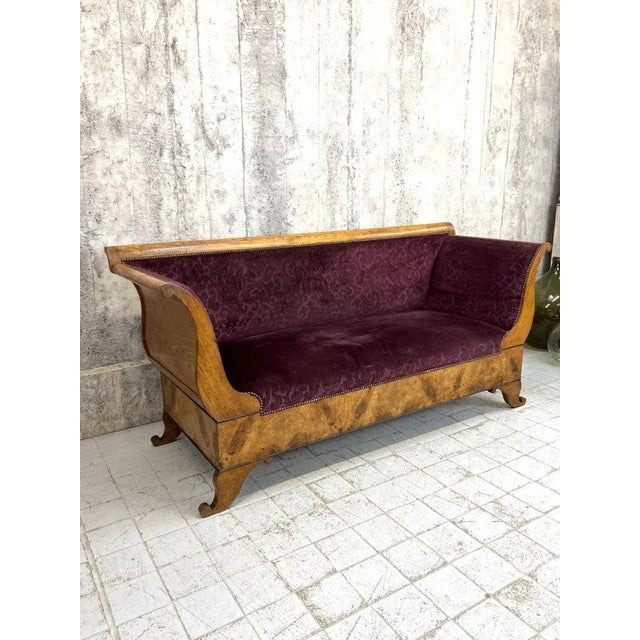 Wood Art Deco Violet Jacquard Velvet and Walnut Wood Canape Sofa For Sale - Image 7 of 10