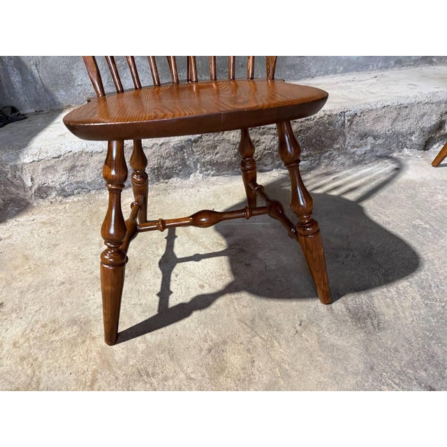 Late 20th Century Set of 4 Nichols & Stone Brace Back Windsor Style Oak Side Chairs For Sale - Image 5 of 17