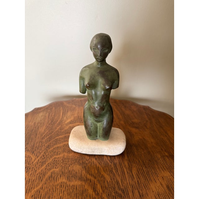 Stunning Bronze Stylized Abstract Female Torso Sculpture with Stone Base.