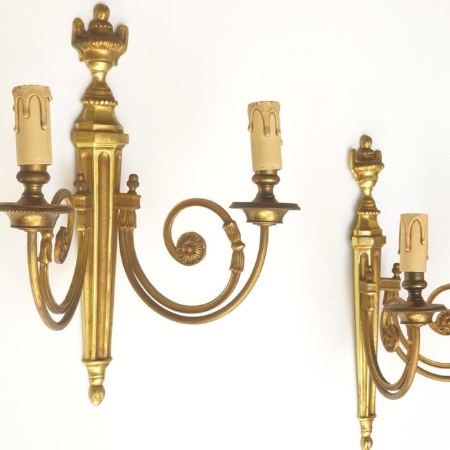Louis XVI Style Bronze Wall Sconces, France, 1960s, Set of 2 For Sale - Image 4 of 13