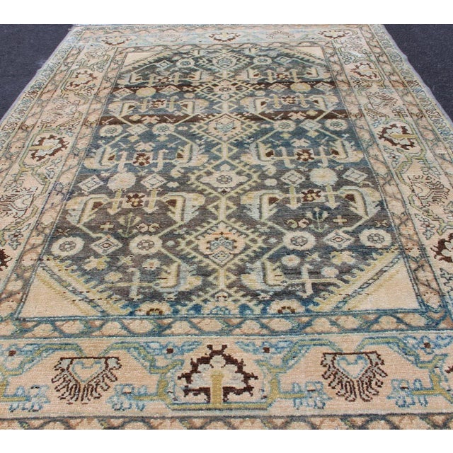 Persian Malayer Rug With All-Over Design in Gray, Blue, Cream, Pink Tones For Sale In Atlanta - Image 6 of 13