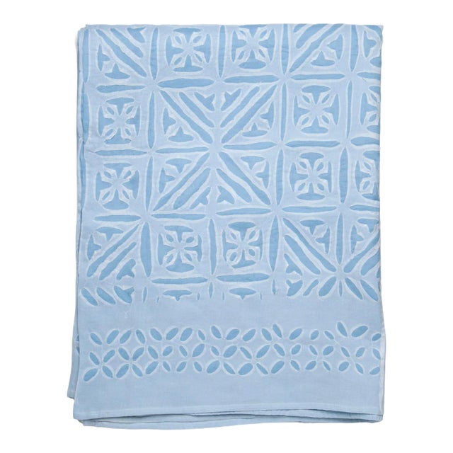 Azure Applique Bedspread, Twin - Sky Blue For Sale