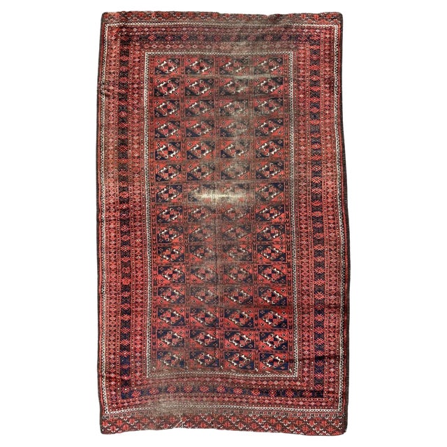 Antique Distressed Turkmen Rug, 1890s For Sale