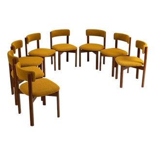 Dining Room Chairs in Ocher Fabric, Italy, 1970s, Set of 8 For Sale