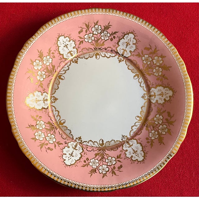 Large Aynsley pink and gold foliage bone china porcelain 10 3/4" charger plate or round serving platter. Nicely shaped /...