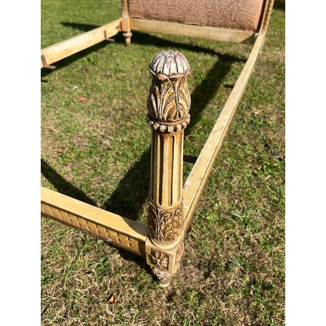 Antique French Carved Wood and Upholstered Headboard and Bed Frame For Sale - Image 6 of 18