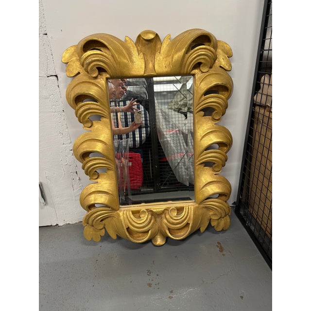 Glass Late 20th Century Ornate Gold Leaf Carved Mirror For Sale - Image 7 of 16