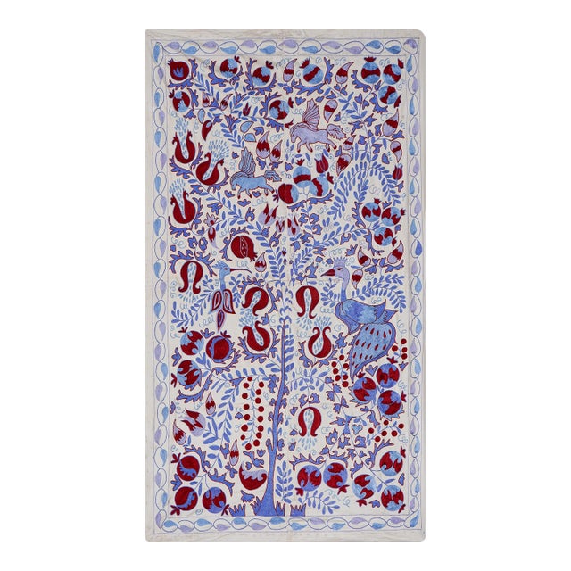Uzbek Suzani Embroidered Wall Hanging – Tree of Life Floral Boho Textile Art 3'5'' X 6' For Sale