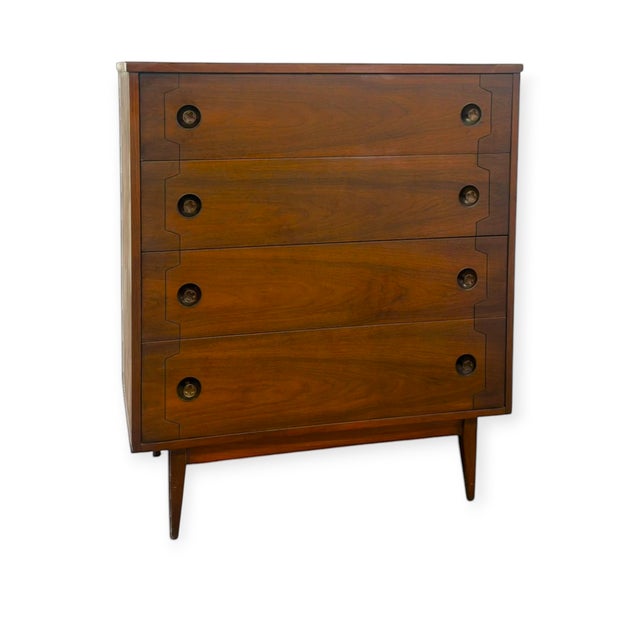Brown Vintage Mid-Century Modern 4-Drawer Tallboy Dresser Dovetailed Drawers. For Sale - Image 8 of 12