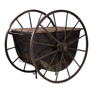 Early 19th Century French Industrial Work Table On Wheels For Sale