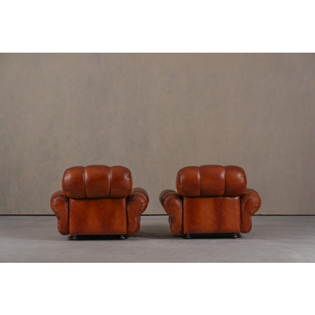 1970s Vintage Italian Club Chairs in Cognac Leatherette, Italy, 1970s, Set of 2 For Sale - Image 5 of 15
