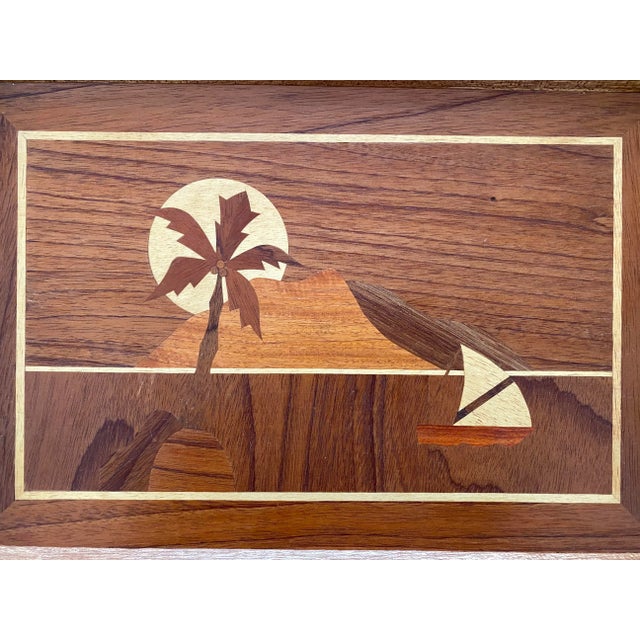Mid-Century Modern Mid Century Vintage Teak Inlay Trays, Made in Italy (2 Available) For Sale - Image 3 of 6