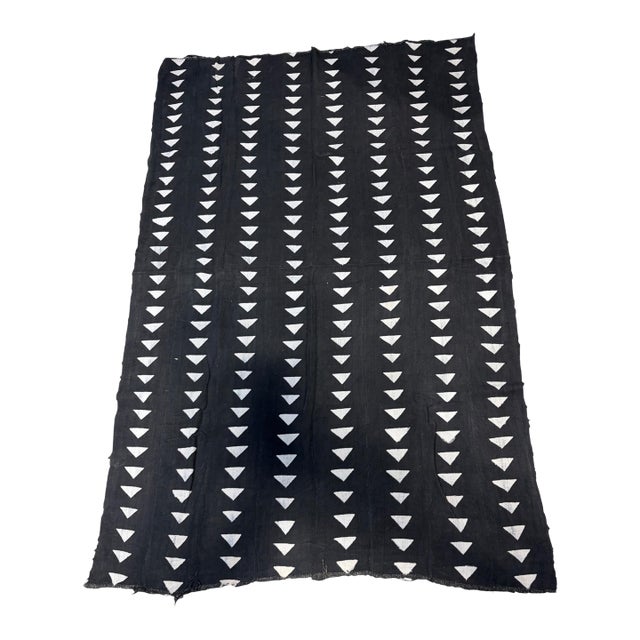 Vintage African Black and White Mud Cloth Textile Mali 65" by 41" For Sale