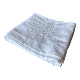 Antique French Cotton Linen Sheet, Cs Floral Monogram, Circa 1900 For Sale