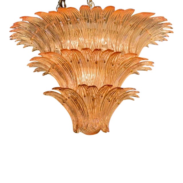 Modern Murano Glass "Palmette" Chandelier in a Pale Pink For Sale
