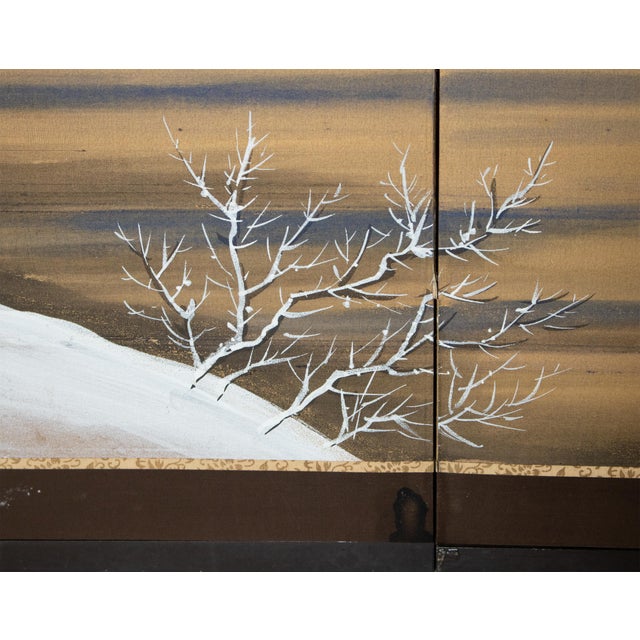 1960s Shōwa Era Japanese Silk Byobu Screen "Mountain Landscape With Pine Trees" For Sale - Image 11 of 18