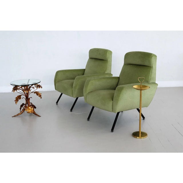 1960s Set of Italian Armchairs in Green Velvet, 1960s For Sale - Image 5 of 16