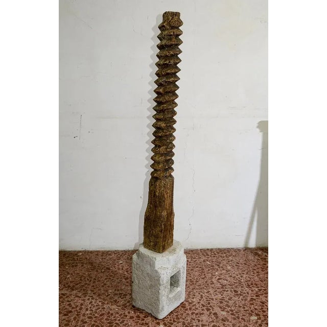 Turned Screw Frame in Pressed Wood with Moulded Stone Base For Sale - Image 3 of 9