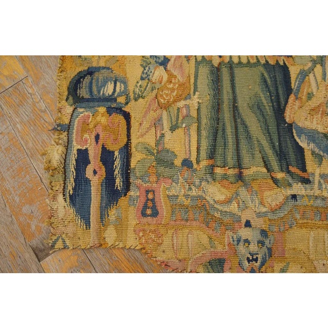 1650s Camel Belgian Floral Flemish Tapestry Set 2' 6"x 4' 6" Silk Flatweavve Carpet Rug For Sale - Image 9 of 9