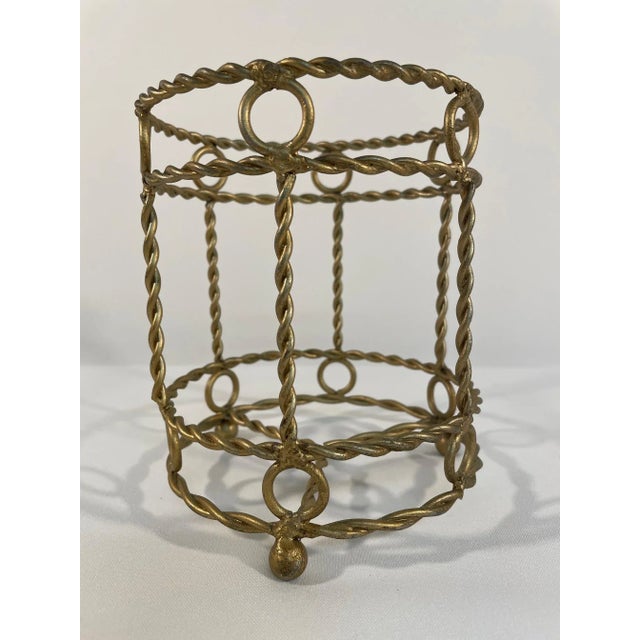 Dorothy Draper Vintage 1970s Gold Twisted Metal Wine Bottle Holder For Sale - Image 4 of 11