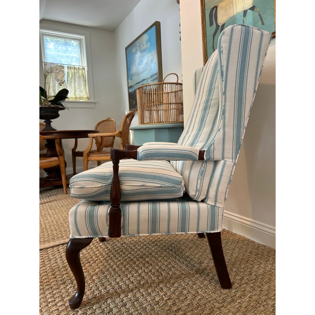 English 1960s Petite Wingback Striped Chairs- Set of 2 For Sale - Image 3 of 12