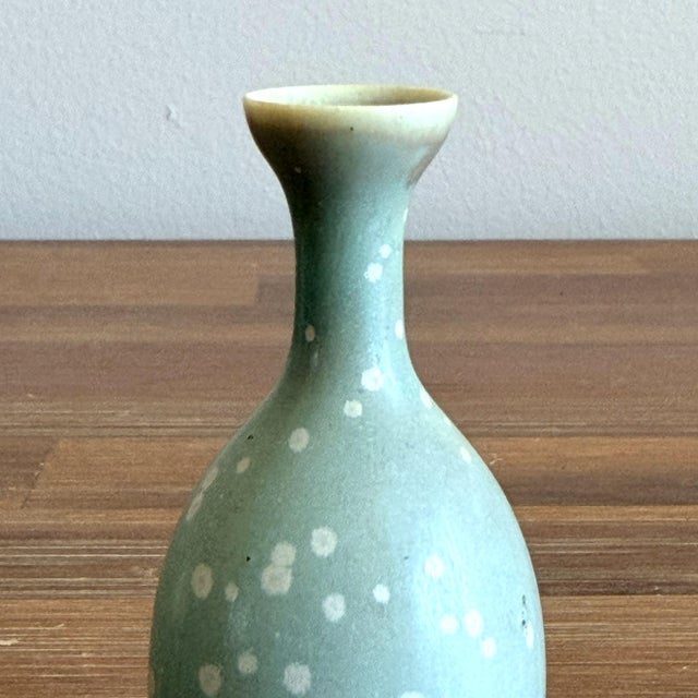 Mid-Century Modern Vintage 1950s Mid-Century Gunnar Nylund Rörstrand Sweden Green Spotted Glaze Miniature Ceramic Vase For Sale - Image 3 of 4