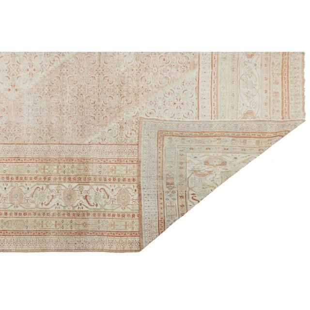 Persian 12 X 13 Antique Peach Tabriz Handmade Persian Wool Rug With Floral Pattern For Sale - Image 3 of 11