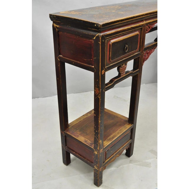 Antique Chinese Carved Hardwood Altar Console Table Sideboard Buffet W/ Drawers For Sale - Image 14 of 18