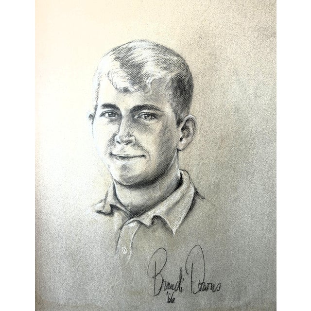 Wood 1966 Mid-Century Charcoal Portrait of a Young Man by Brandi Downs For Sale - Image 7 of 11