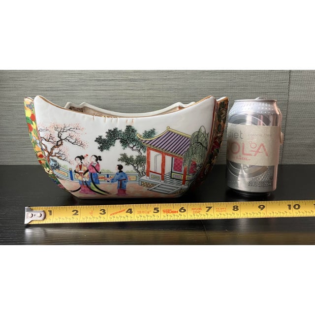 Mid 20th Century Vintage Chinese Famille Rose Square Bowl With Rose Medallion Motifs and Figural Scenes For Sale - Image 5 of 10