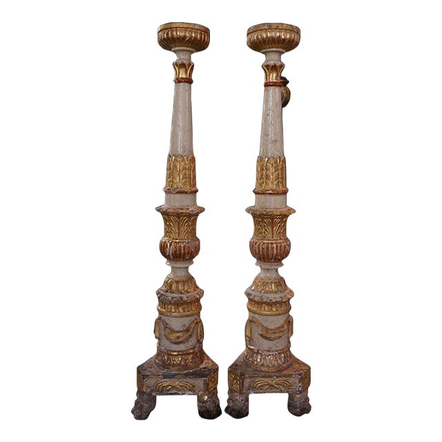 17th Century Italian Alter Candlesticks- a Pair For Sale
