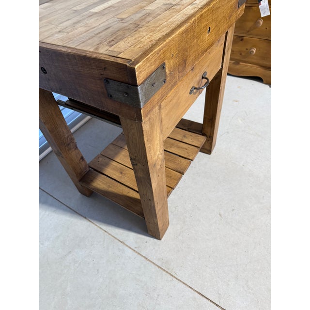 Butcher Block Table With Drawer Built With Antique Wood From England For Sale - Image 9 of 18