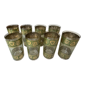 1960s Mid-Century Modern Culver Green/Gold Glassware - Set of 8