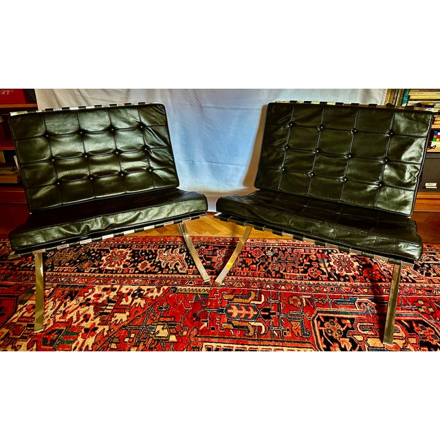 20th Century Mies Van Der Rohe Barcelona Chairs in Black Leather and Cast Chrome Frame by Knoll For Sale - Image 12 of 12