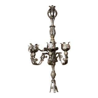 Large Vintage Ornate Metal Wall Candelabra, European Hollywood Regency Style For Sale