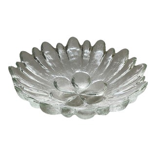 Vintage Scandinavian Textured Glass Centerpiece 16" Petal Bowl For Sale