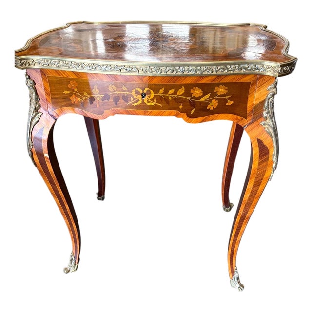 French Louis XV Style Bronze Doré Marquetry Side Table, Circa 1870 For Sale