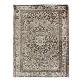 Earth Tone and Neutral Tone Vintage Persian Lilihan Rug With Medallion For Sale