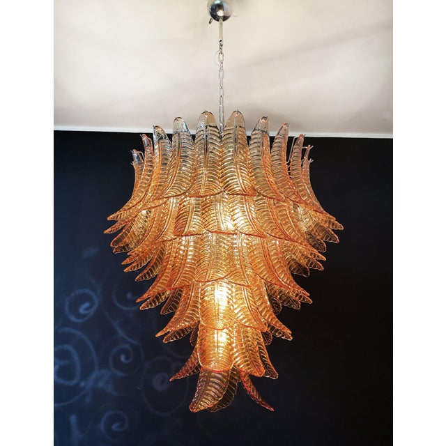 Large Italian Amber Murano Glass Felci Chandelier, 1990 For Sale - Image 6 of 18